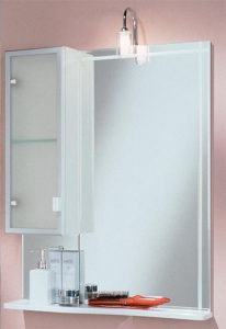 Зеркало со шкафом и светильником левый, Альтаир 65, белый глянец